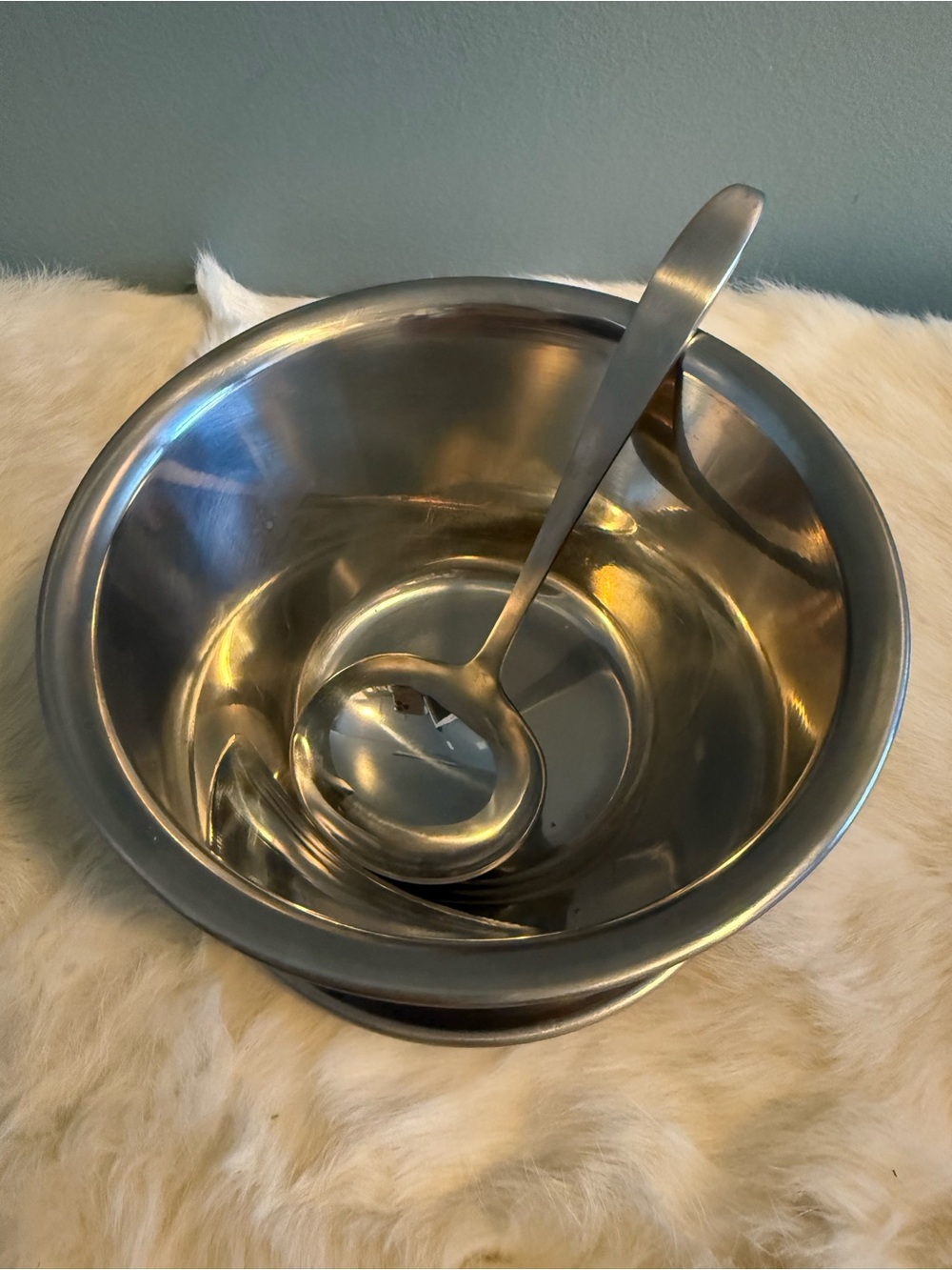 Leonard Denmark Vintage Stainless Steel Gravy Boat with Spoon